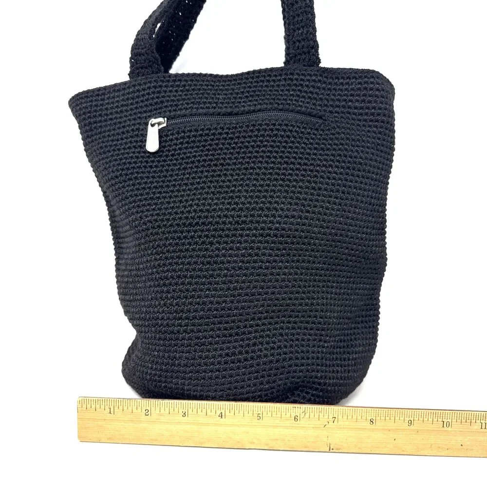 The Sak Crochet Hobo Bucket Bag Black Double Shoulder Strap Boho Euro Summer